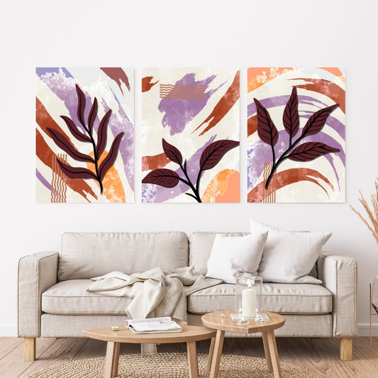 Set of 3 Creative Leaves Wall Art Prints – Nature-Inspired Décor by AAB Inspire